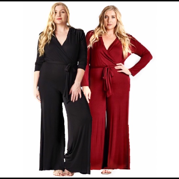 ð¥SOLD OUT!!ð¥Plus Size Mock Wrap Jumpsuit - Picture 1 of 4
